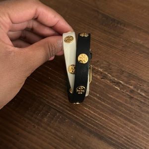Tory Burch leather wrap bracelet- white/black